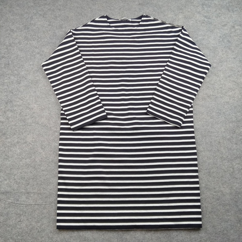 Everlane Dress Womens XS Black White Stripe 3/4 Sleeve Cotton Shift Casual